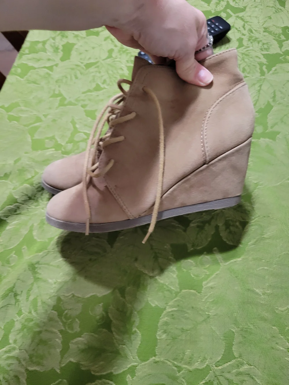 Madden Girl Beige Lace-Up Wedge Ankle Boots